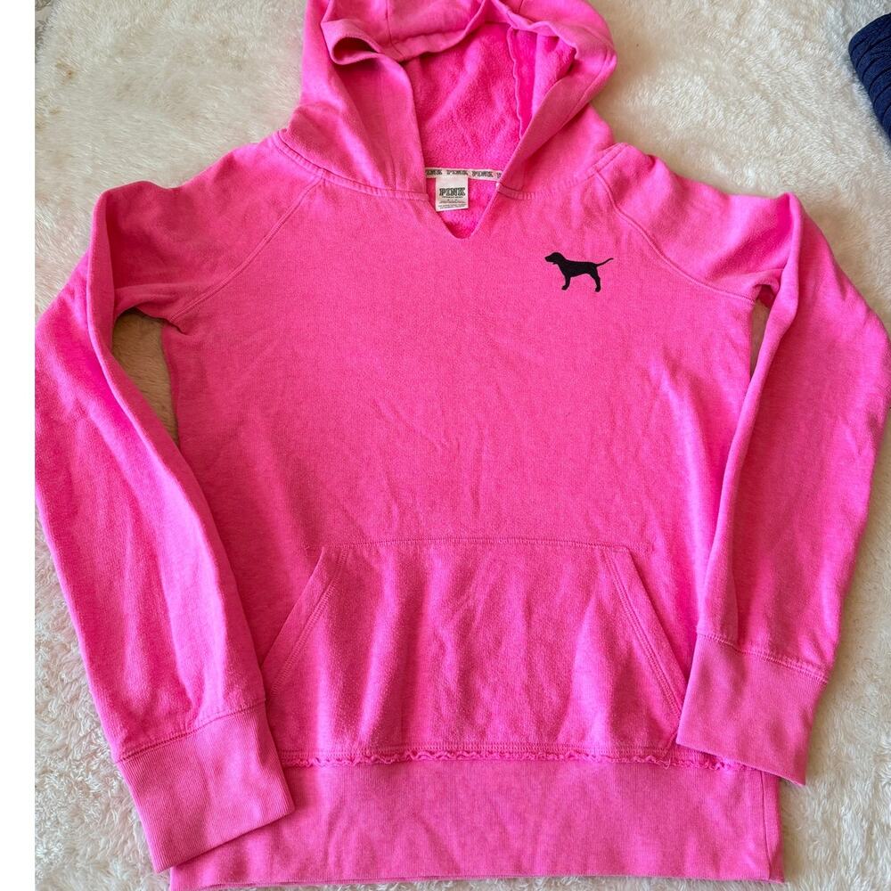 Victoria's Secret PINK Hoodie Small Hot Pink 1986 Dog Logo Pullover  Y2K